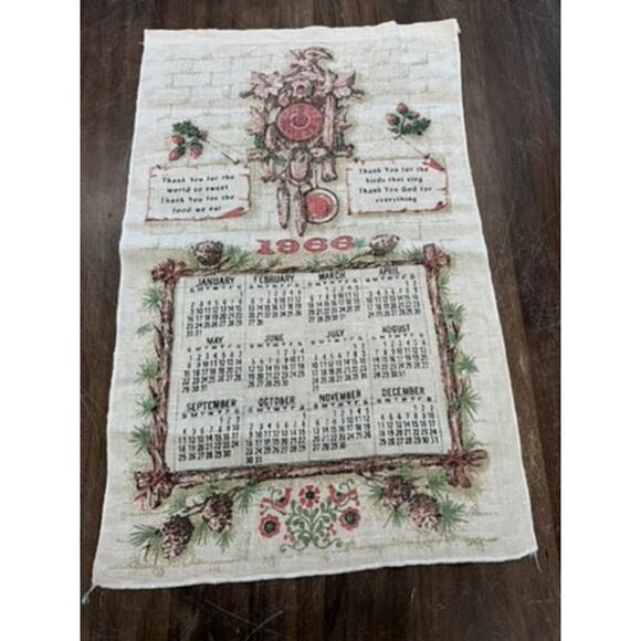 1966 Linen Fabric Calendar, Vintage, Cookoo Clock, Religious ,Fabric - Picture 1 of 5